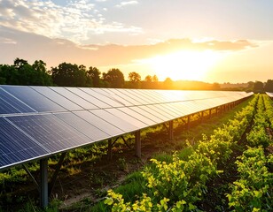 Solar panels in a field at sunset (1)