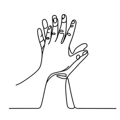 Two hands giving high five in line drawing