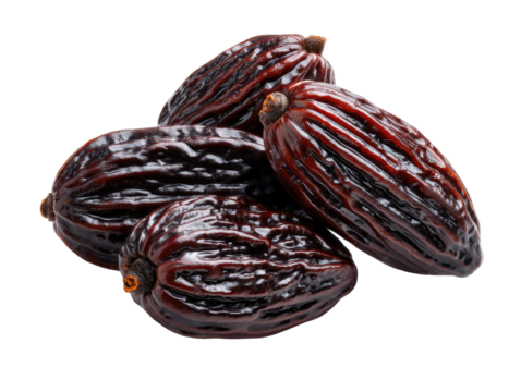 Ajwa Dates Delight: A close-up studio shot showcases a cluster of premium Ajwa dates, their deep, rich color and wrinkled texture highlighted.