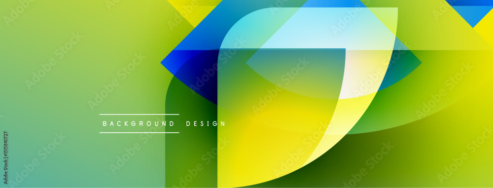 Poster abstract vibrant design features flowing shapes, gradients. yellow, green, blue hues create dynamic 