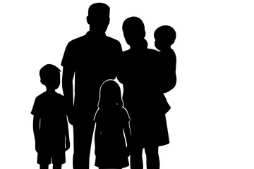 Family silhouette standing together with children in a unified pose  