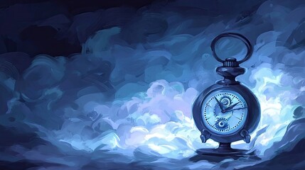 Vintage pocket watch illuminated by ethereal clouds.