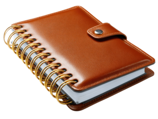 Leather Bound Diary: A close-up shot of an open leather diary, revealing its pristine blank pages, the spiral binding and the closure buckle