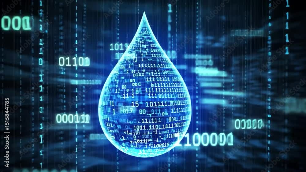 Wall mural digital water droplet with binary code
