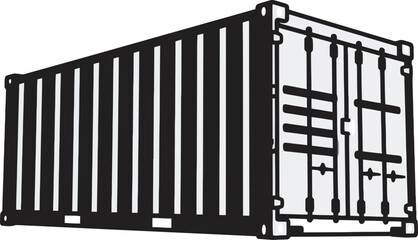 A black and white outline illustration of a shipping container viewed from above, displaying detailed side panels and structural elements clearly.