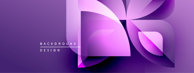 Abstract purple design features layered geometric shapes. Modern aesthetic, gradient effect, suitable for backgrounds, presentations.