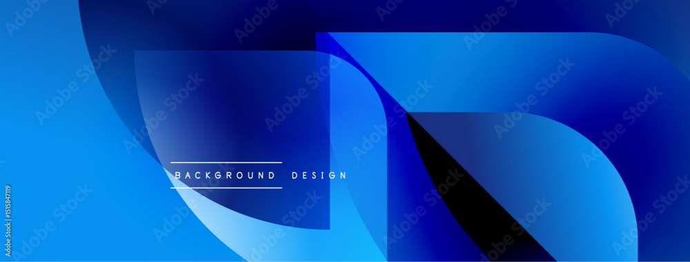 Poster Abstract blue layers create dynamic background. Smooth gradients, flowing shapes suggest movement, modern design aesthetic.