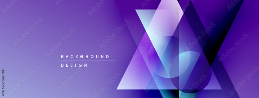 Poster Abstract purple gradient background. Geometric shapes overlap creating dynamic visual effect. Modern design elements present.