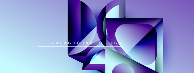 Abstract geometric shapes overlap, creating dynamic purple, blue gradients. Modern design element suitable for backgrounds, presentations.