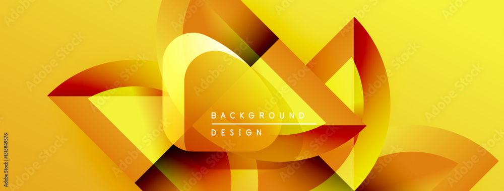 Poster Abstract geometric shapes overlap, creating dynamic yellow, orange gradients. Modern design elements suggest energy, movement, innovation.