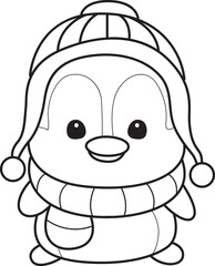 Fototapeta premium Outline Illustration of cute penguin icon.