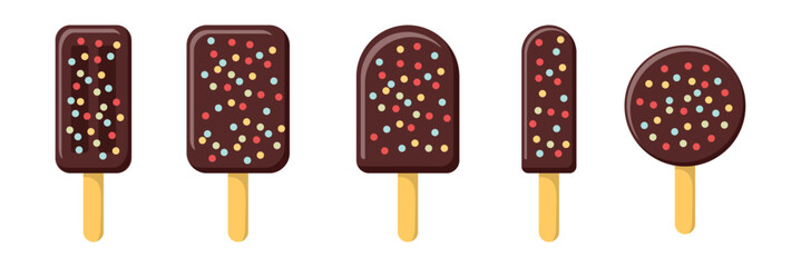 Chocolate ice-cream with nut on stick illustration. Isolated on white background. Clipping path included