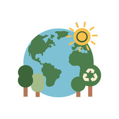 Earth, sun, trees, and recycling: A sustainable world concept.