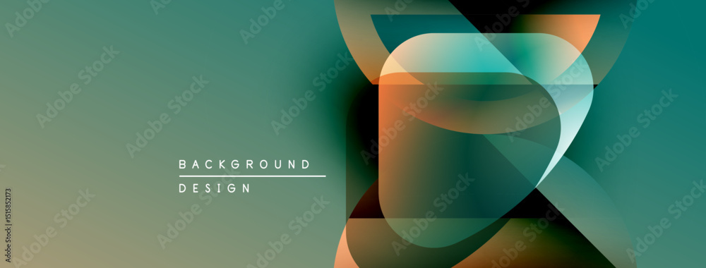 Fototapete Abstract geometric shapes overlap, creating dynamic visual effect. Teal, orange hues dominate composition. Modern design element.
