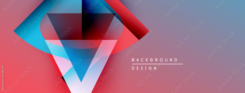 Poster Abstract geometric shapes, vibrant colors, modern design. Gradient blends create dynamic visual effect. Background suggests technology, innovation.