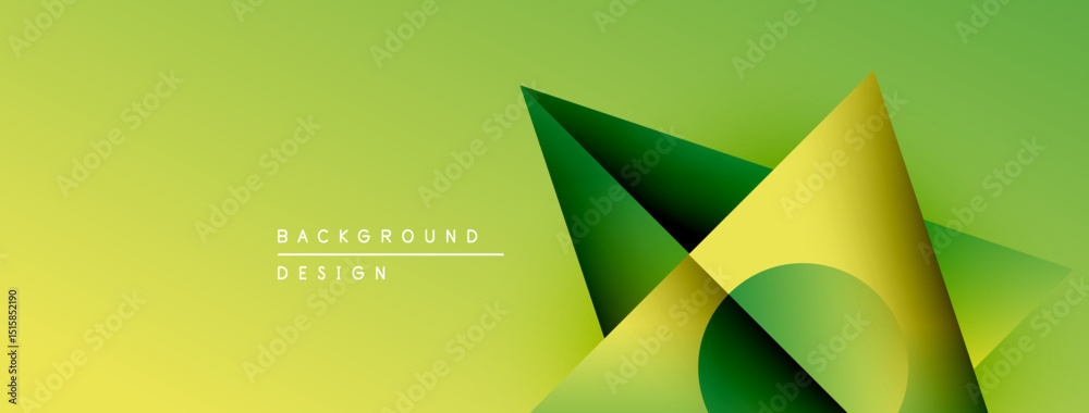 Poster Abstract geometric shapes overlap, creating dynamic gradients. Yellow, green hues dominate composition. Minimalist design, modern aesthetic.