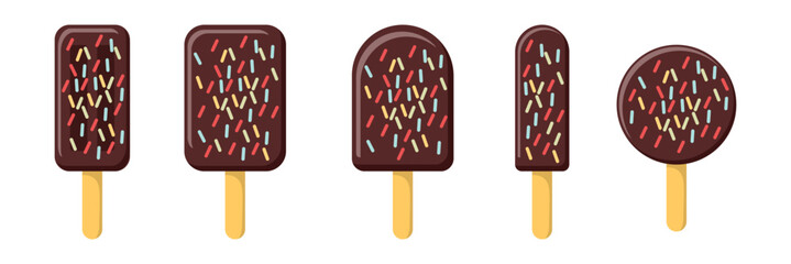 Chocolate ice-cream with nut on stick illustration. Isolated on white background. Clipping path included