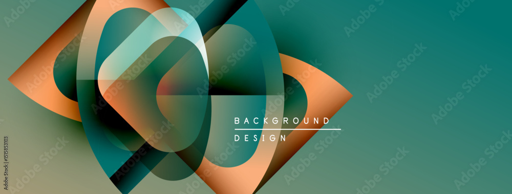 Poster Abstract geometric shapes overlap, creating dynamic visual effect. Teal, orange hues dominate composition. Modern design element.