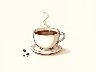 Obraz premium Artistic coffee cup with steam on creamy background. Ideal for cafe menus or cozy branding visuals. Generative AI