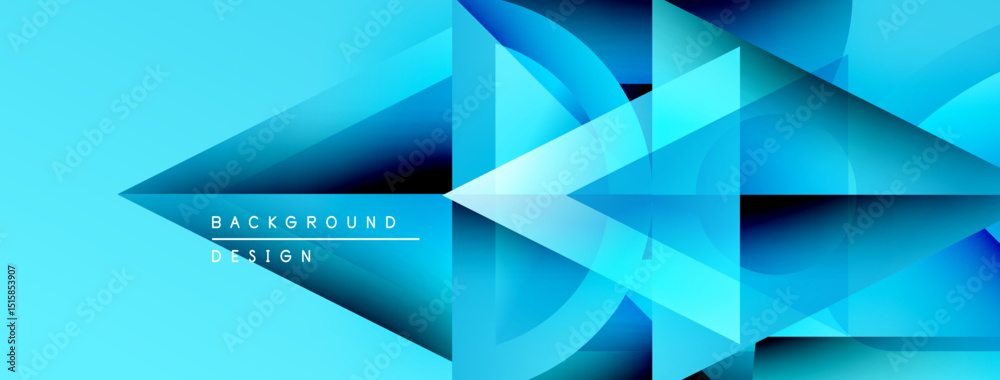 Aufkleber Abstract geometric shapes create vibrant blue background. Modern design features overlapping triangles, gradients, dynamic composition.