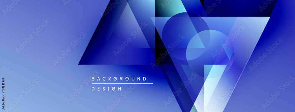 Poster abstract geometric shapes, blue gradients, modern design elements. minimalist composition with text 