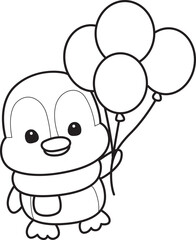 Obraz premium Outline Illustration of cute penguin icon.