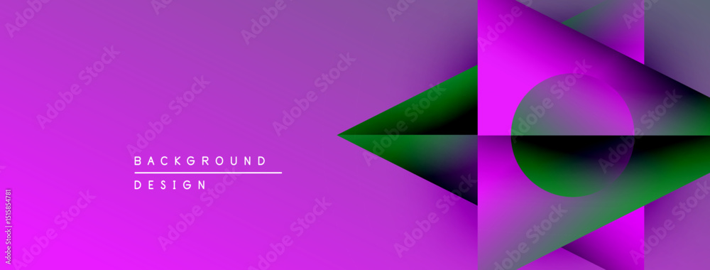 Fototapete Abstract geometric shapes overlap, creating vibrant purple, green gradients. Modern design elements suggest dynamic visual experience.