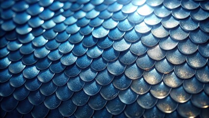 Close-up of shimmering silver fish scales against a dark blue oceanic background , scales, fish scales