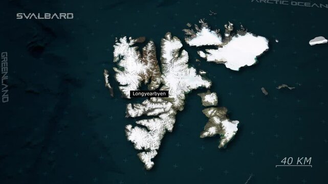 Satellite Map View of Svalbard &ndash; 4K Aerial Visualization of the Arctic Archipelago