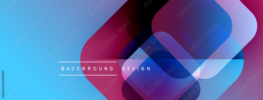 Fototapete Abstract background features overlapping rounded shapes. Colors transition from blue to purple, creating modern design. Minimalist aesthetic.