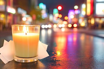 Candle on street at night