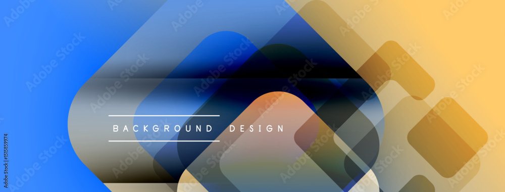 Poster abstract geometric shapes overlap. blue, orange hues dominate design. text reads background design c