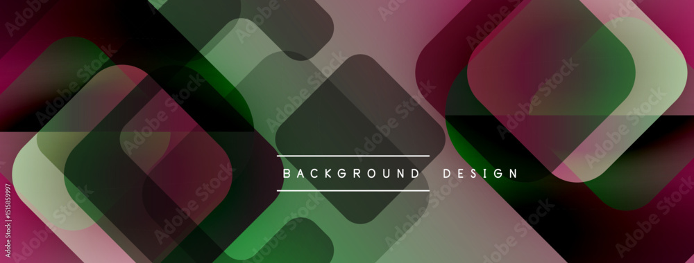 Aufkleber Abstract geometric pattern. Overlapping squares create dynamic visual effect. Pink, green hues dominate composition. Modern design element.
