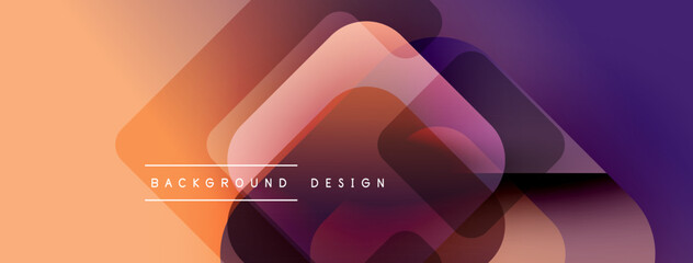 Abstract geometric shapes overlap, creating gradient effect. Warm orange transitions to cool purple hues. Modern design element.