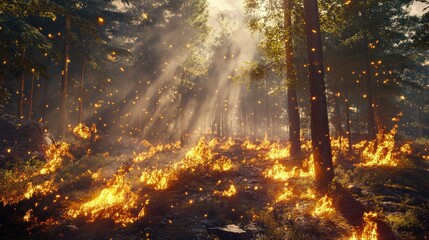Forest fire at dawn