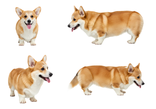 Four Views of a Pembroke Welsh Corgi isolated on transparent baackground