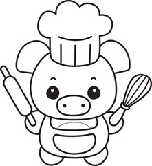 Outline of Funny pig in activities elements.