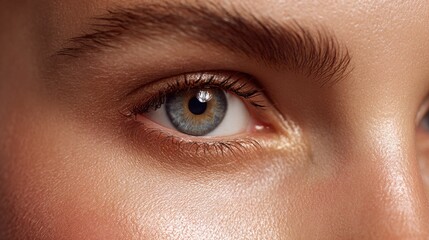 Fototapeta premium Blue eye close up with natural skin texture 