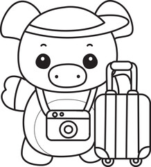 Outline of Funny pig in activities elements.