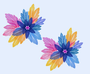 Obraz premium Abstract seamless watercolour minimalistic design with flowers in blue, yellow, pink and purple on a greyish-blue background colour 