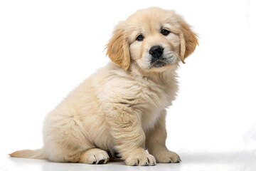 Obraz premium Adorable golden retriever puppy isolated on white background