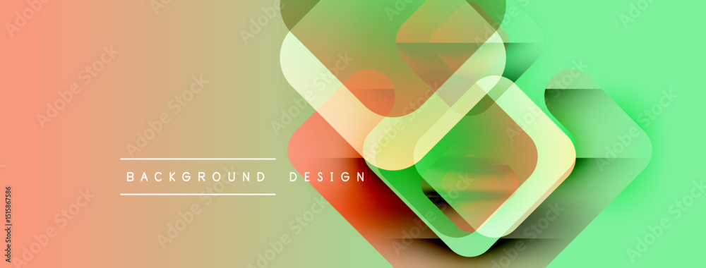 Aufkleber Abstract geometric shapes overlap, creating vibrant gradient background. Peach, green hues dominate design. Text reads background design.