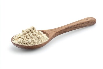 Light beige powder in wooden spoon