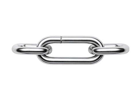 Close-up of a section of polished metal chain, links connected