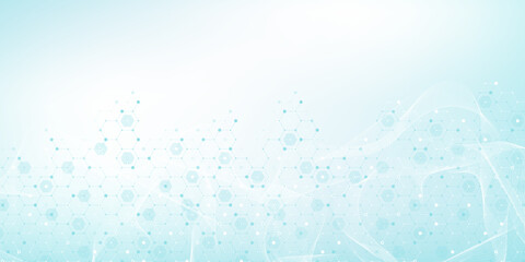 Modern health care or medical background design. Health care innovation concept. Horizontal header web banner. Abstract geometric background with hexagon shapes for medicine, science, chemistry.