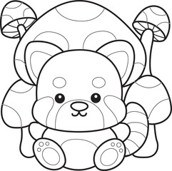Coloring pages of Icon of funny red panda sticker elements.