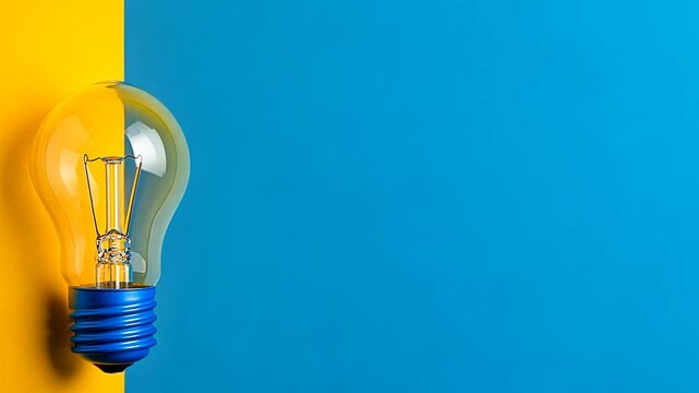 Brilliant Idea: A Light Bulb on Yellow and Blue Background