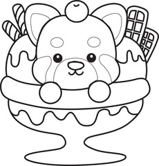 Coloring pages of Icon of funny red panda sticker elements.