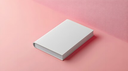 Blank book resting on a pink surface.