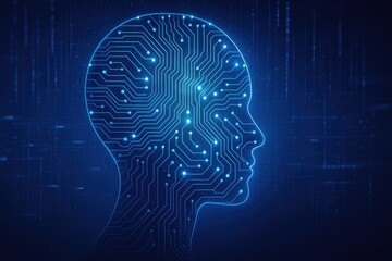 Artificial intelligence circuit board human head concept